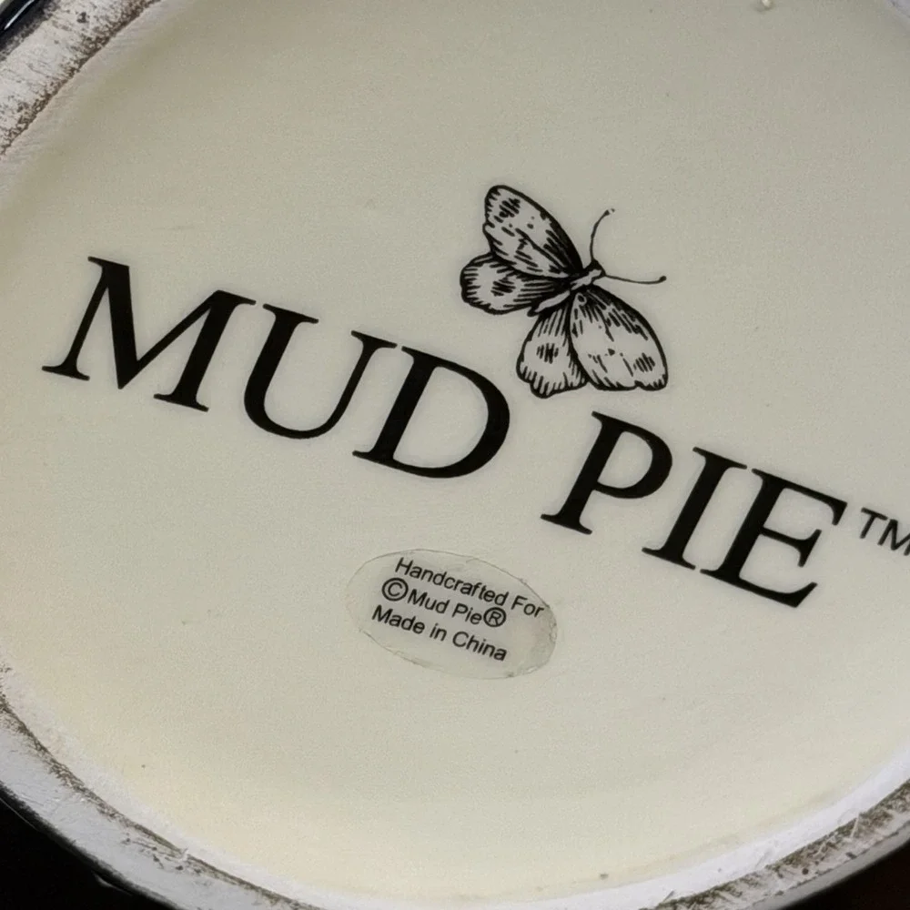 Vintage Mud Pie Paris Collection Cream & Black Toile & Floral Teapot